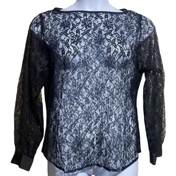 トップス vintage Black sheer top antique lace Adorable 1950's Sheer Black Lace Top / Sz S – Xtabay Vintage